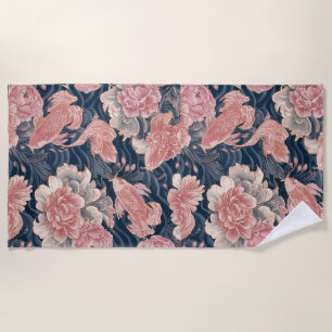Blau Rosa Koi Chinoiserie Blumenmuster Strandtuch