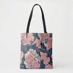 Blau Rosa Koi Chinoiserie Blumenmuster Tasche