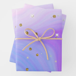 Blau rosa lila gold glitzerwirbel Mädchen Geburtst Geschenkpapier Set