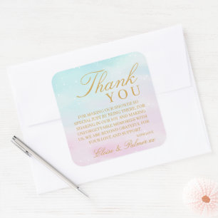 Blau Rosa Ombre Geschlecht Enthüllung Baby Shower Quadratischer Aufkleber