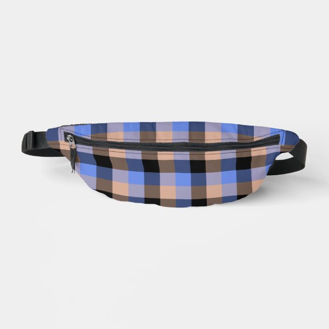 Blau Rosa Schwarz Karomuster Bauchtasche (Vorderseite)