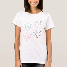 Blau-rosa-schwarzes Coffein-Molecule-Muster T-Shirt