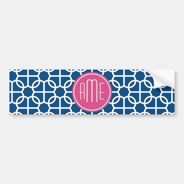 Blau-rosa und blau geometrische Muster Monogramme Autoaufkleber (Vorne)