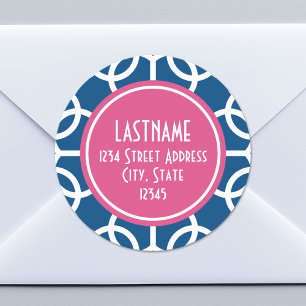 Blau-rosa und blau geometrische Muster Monogramme Runder Aufkleber