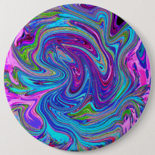 Blau, Rosa und Lila Groovy Abstrakt Retro Art Button