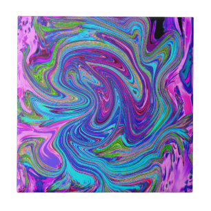 Blau, Rosa und Lila Groovy Abstrakt Retro Art Fliese