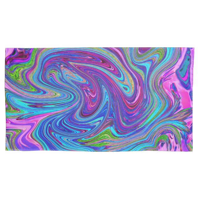 Blau, Rosa und Lila Groovy Abstrakt Retro Art Kissenbezug (Vorderseite-Links)