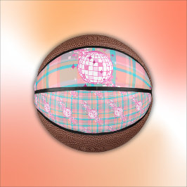 Blau, Rosa und Pfirsichmuster mit Glitzer & Herz | Mini Basketball