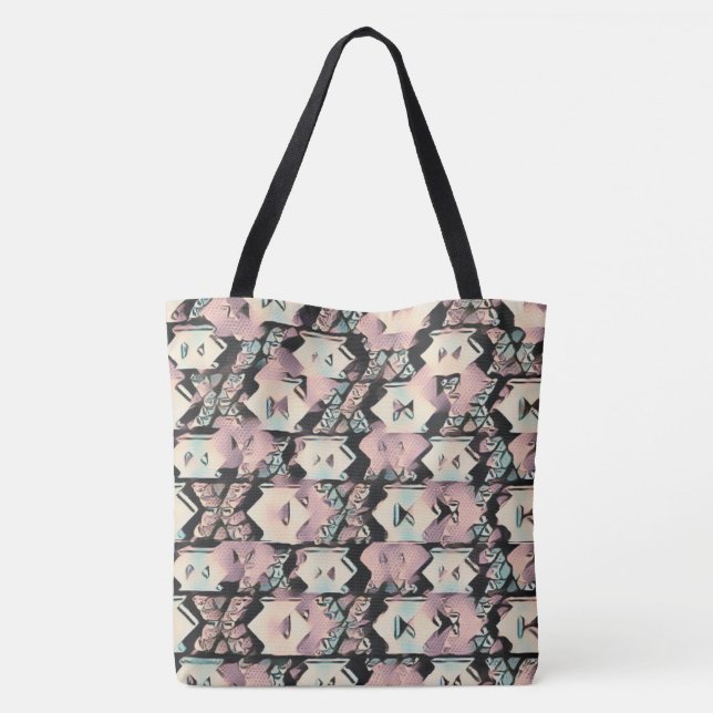 Blau, Rosa und Schwarz Abstrakt Boho Tasche (Rückseite)