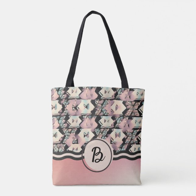 Blau, Rosa und Schwarz Abstrakte Boho-Tasche Tasche (Rückseite)