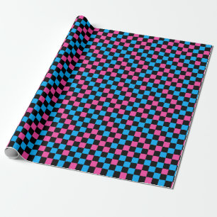 Blau Rosa und Schwarz kariertes Muster Geschenkpapier
