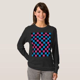 Blau Rosa und Schwarz kariertes Muster T-Shirt
