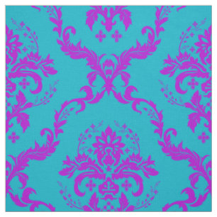 Blau-Rosa- und Türkisblau-Damaskus Stoff