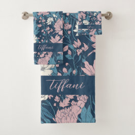 Blau Rosa Weiße Blume Blauer Hintergrund Badhandtuch Set