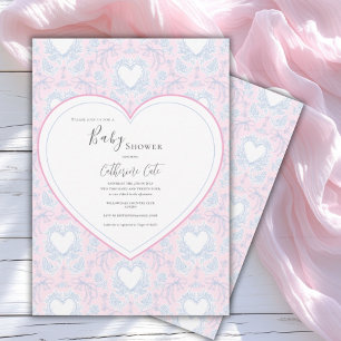 Blau Rosa Whimsical Herz Baby Shower Einladung