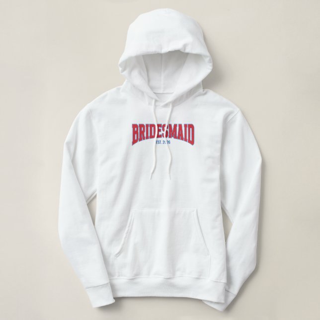 Blau + Rot Falscher Glitter BRAUTJUNGFRAU Junggese Hoodie (Design vorne)