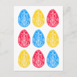 Blau/rot/gelb Rustikale Osterneier Linocut Postkarte