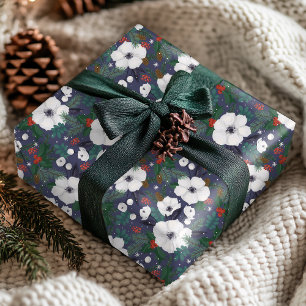Blau Rot Grün Weihnachten Floral Winter Muster Geschenkpapier