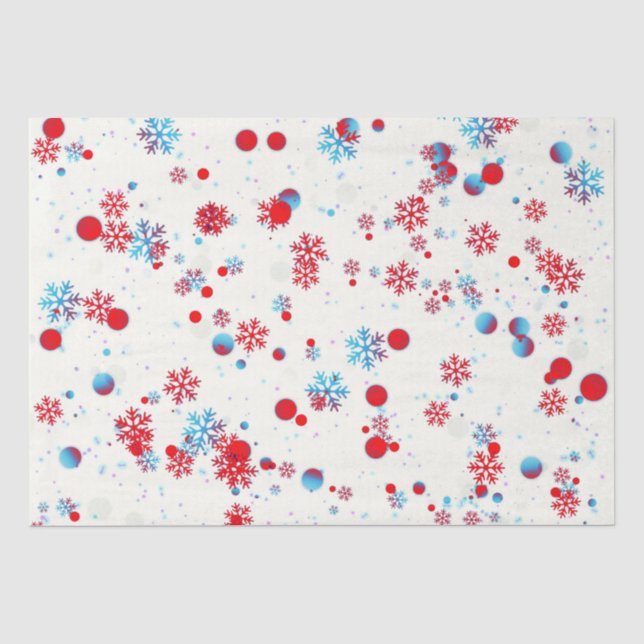 Blau-Rot-Schneeflocken-Design Seidenpapier (Vorderseite)