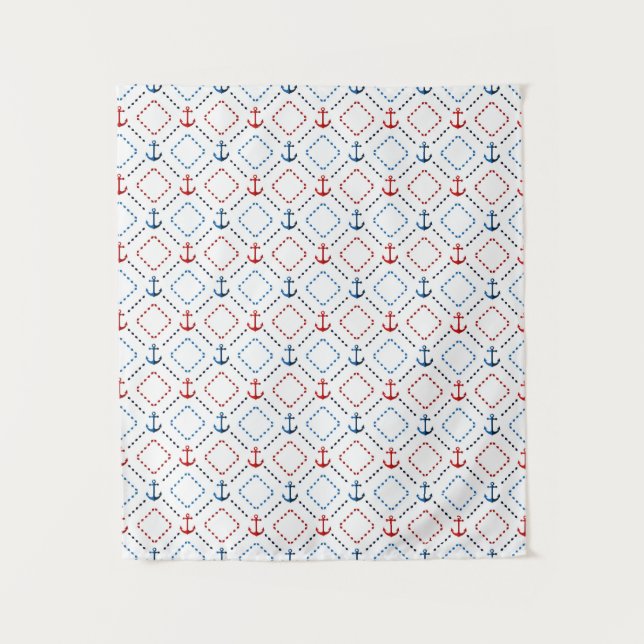 Blau, Rote Anker, Marine Wandteppich (Vorderseite)