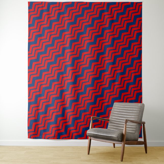 Blau-rotes Chevron-Musterdesign  Wandteppich (Beispiel)