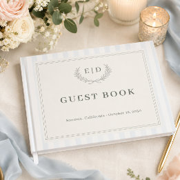 Blau & Salbei gestreifte Monogramm-Hochzeit Gästebuch
