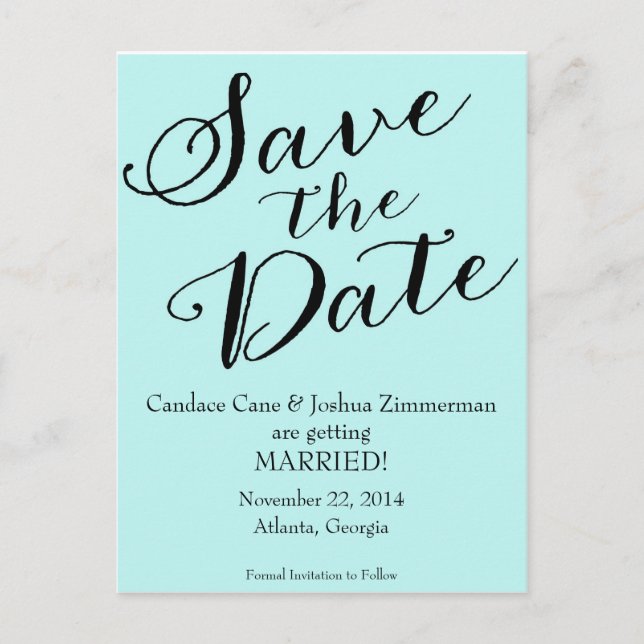 Blau Save the Date Ankündigungspostkarte (Vorderseite)