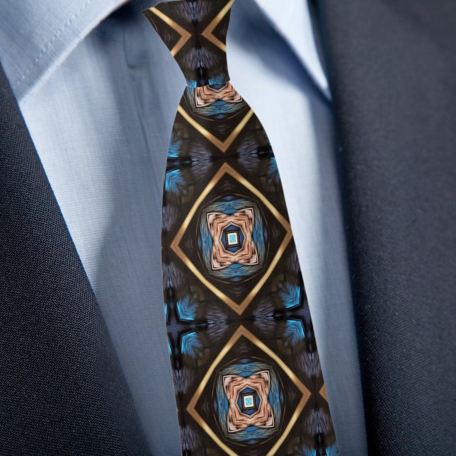 Blau Schwarz Bronze Diamantmuster Krawatte (Von Creator hochgeladen)