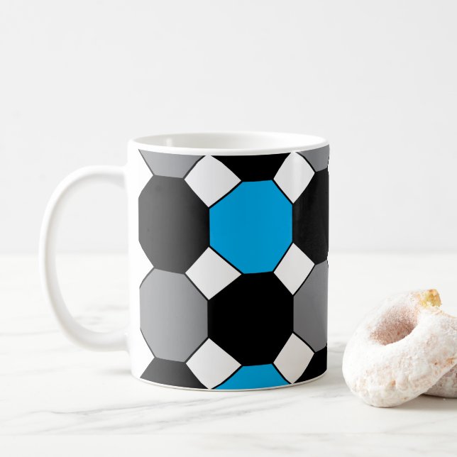 Blau Schwarz Grau Geometrisch  Kaffeetasse (Mit Donut)