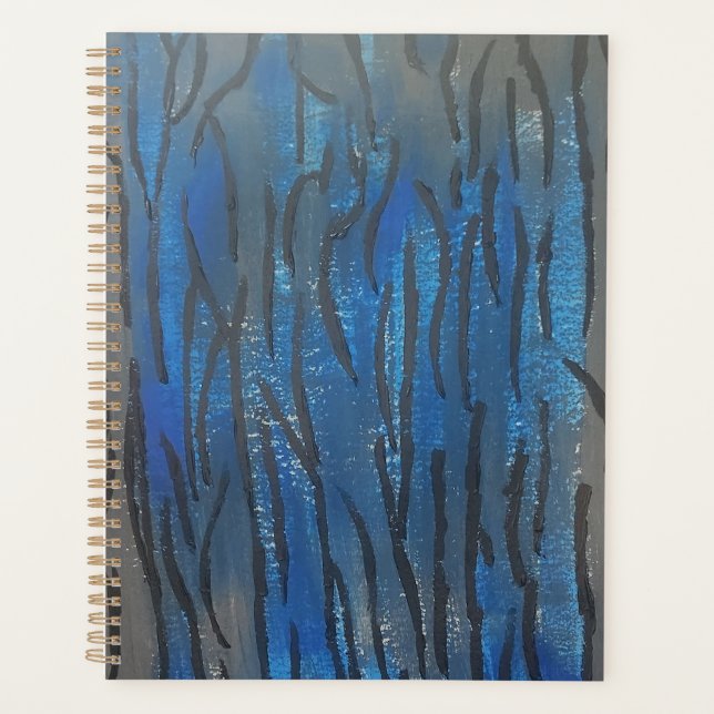 Blau Schwarz Grau Line Art Planer (Vorderseite)