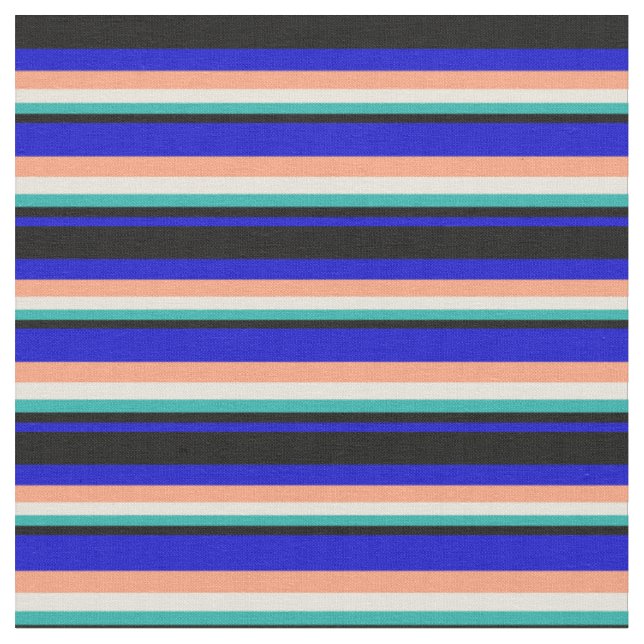 Blau, Schwarz, Grün, Beige und Lachs Stoff (Nahaufnahme)