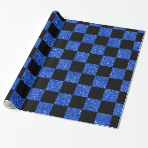 Blau-schwarz-kariertes Muster in Glitzer Geschenkpapier