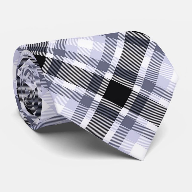 Blau, Schwarz, Kariertes Tartan-Muster Krawatte (Gerollt)