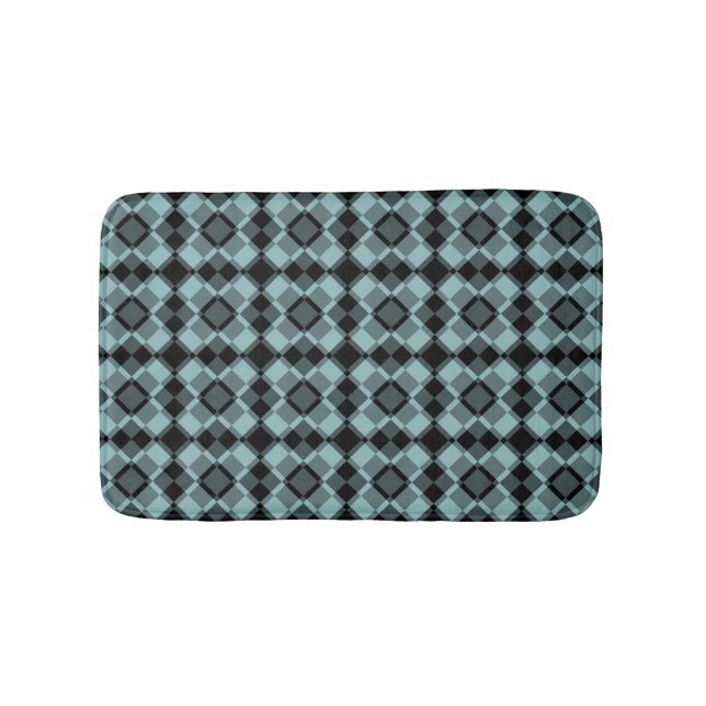 Blau Schwarz Karo-Argyle-Muster Badematte (Vorderseite)