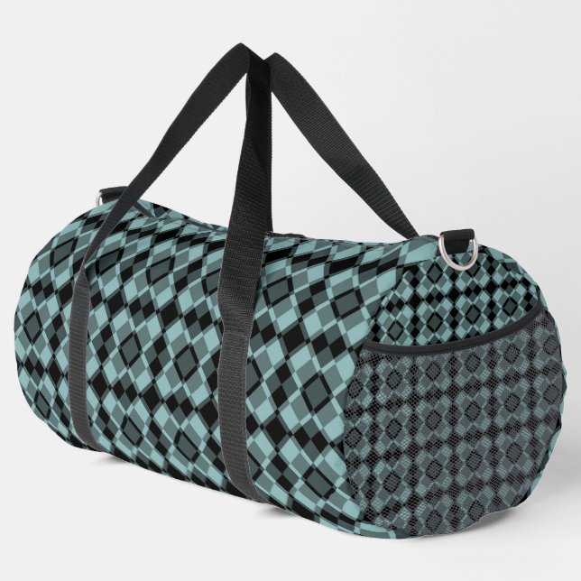 Blau Schwarz Karo Argyle-Muster groß Duffle Bag (Rechte Ecke)