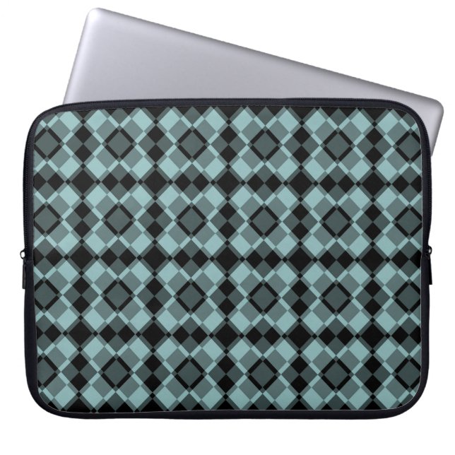 Blau Schwarz Karo-Argyle-Muster Laptopschutzhülle (Vorderseite)