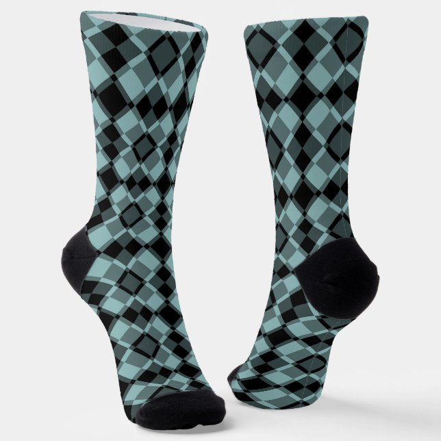 Blau Schwarz Karo Argyle-Muster Socken (Gewinkelt)