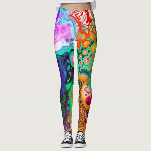 Blau, schwarz, Lila, gelb, farbig Leggings (Vorderseite)