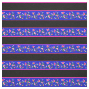 Blau/Schwarz, rosa Button Streifen, Folkloreblüte Stoff
