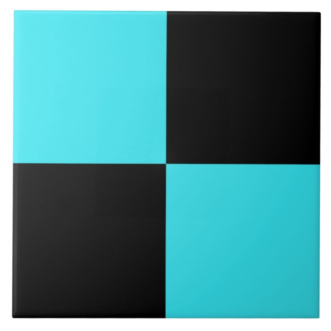 Blau Schwarz Schachbrettmuster Fliese (Vorderseite)