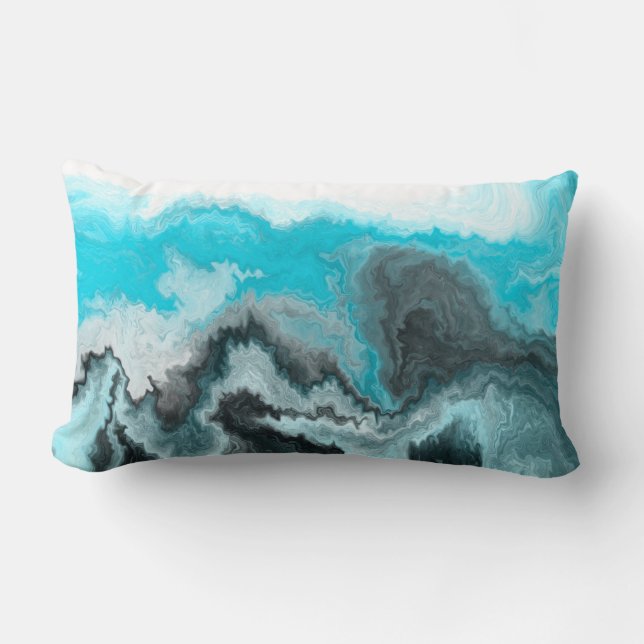 Blau, Schwarz und Grau-Marmor Fluid Art Lendenkissen (Vorderseite)