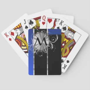 Blau, schwarz und silber, Monogramm Spielkarten