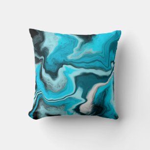Blau, Schwarz und Weiß-Marmor-Fluid Art Kissen