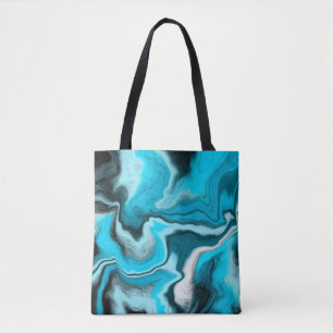 Blau, Schwarz und Weiß-Marmor-Fluid Art Tasche