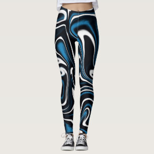 Blau, Schwarz und Weiß-Wirbel Leggings
