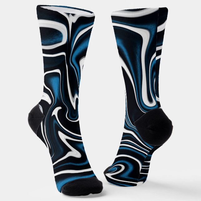 Blau, Schwarz und Weiß-Wirbel Socken (Gewinkelt)