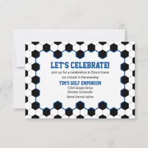 Blau Schwarz Weiß Fußball Bar Mizwa-Rezeption Einladung