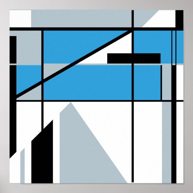 Blau Schwarz Weiß MCM-ähnliches geometrisches Desi Poster (Vorne)