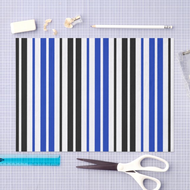Blau Schwarz Weiß Streifen Muster Design  Seidenpapier (Handwerk)