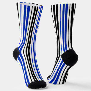 Blau Schwarz Weiß Streifen Muster Design Socken
